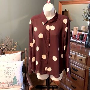 INC maroon and cream colored blouse